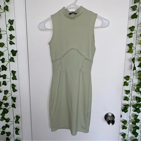 green emerald velvet dress Hope Modal Square Neck Long Sleeve Mini Dress in Sage Green main image 1